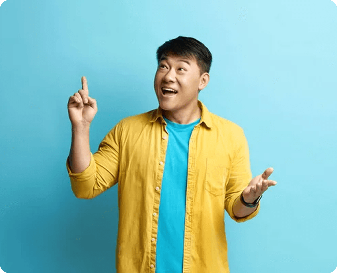 Person pointing upward